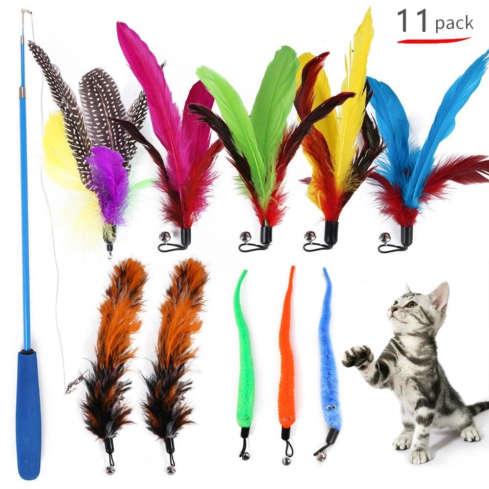 Set of 9 multicolored cat feathers toy set